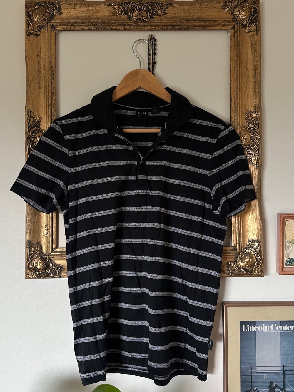 Boss Black Polo with Gray Horizontal Stripes
